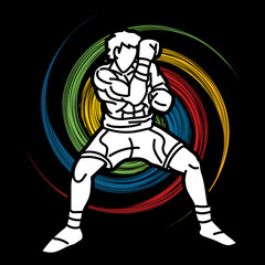 A Man Boxing Kickboxing Muay Thai Boxer Action Cartoon Sport Graphic Vector