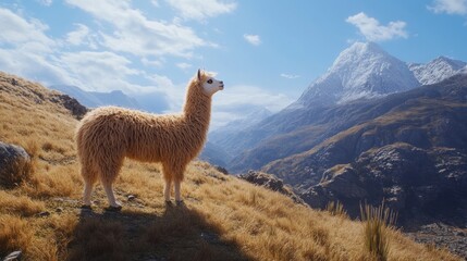 Alpaca in Mountainous Landscape