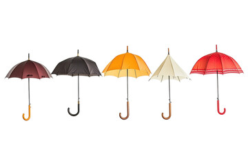 A row of umbrellas with different colors and patterns. ,on transparent background.