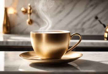 Obraz premium elegant minimalist coffee cup illumined soft morning light creating warm inviting atmosphere, aesthetic, bowl, beverage, brown, ceramic, clean, decor, design