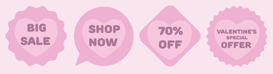 Valentine’s sale headline banners with decorative frames. Editable vector templates 