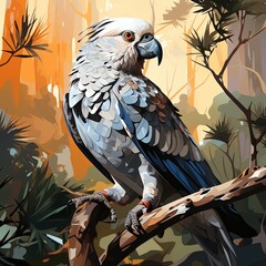 Stunning Gray Cockatoo Birds Surrounded by Bushes in a Poly Style