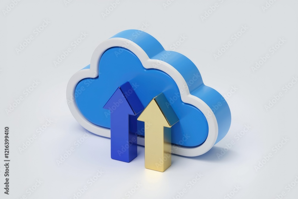 Poster upload data to cloud storage, secure and efficient, two arrows symbolize different transfer speeds.