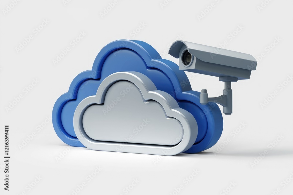 Poster cloud-based security surveillance system; monitoring and data storage.