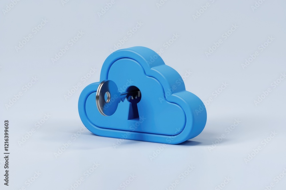 Aufkleber a blue cloud with a key in the keyhole, symbolizing secure cloud storage and data protection.