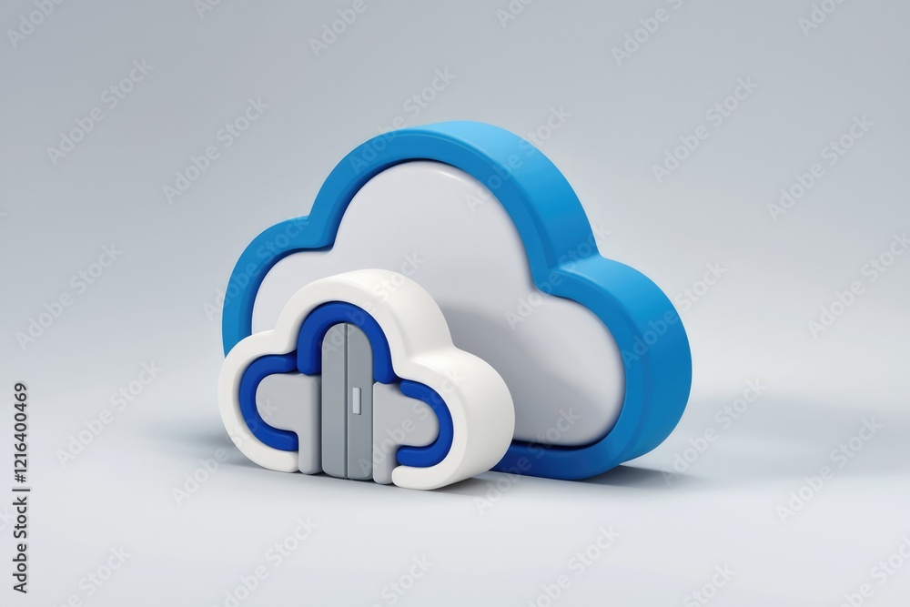 Poster 3d rendering of a cloud with a door, symbolizing cloud storage access.