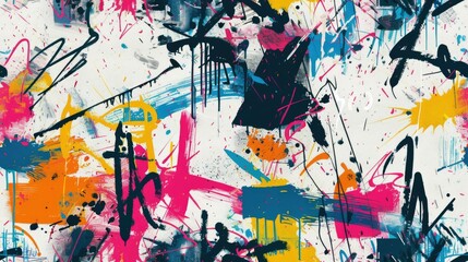 Abstract colorful splatter art with dynamic brush strokes and vibrant hues.