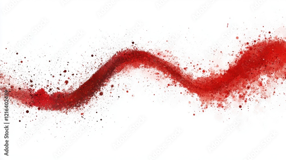 Poster an abstract red paint splash forming a wave-like shape on a white background, perfect for dynamic br