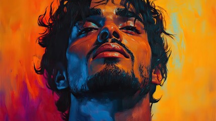 Fototapeta premium portrait and canvas art of a young man for artist inspiration and background acrylic illustration and drawing of a male