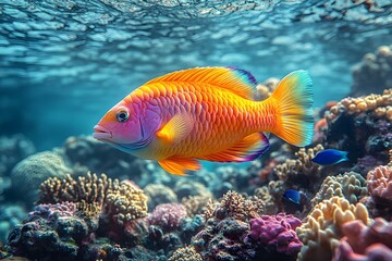 Vibrant Tropical Fish Swimming Among Colorful Coral Reefs in Crystal Clear Ocean
