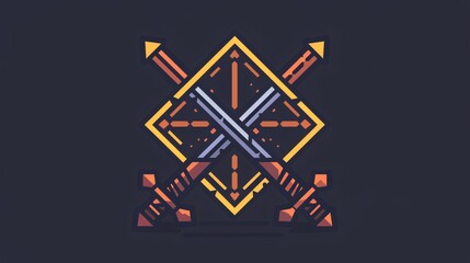 Crossed Swords and 20 Sided Dice Flat Vector