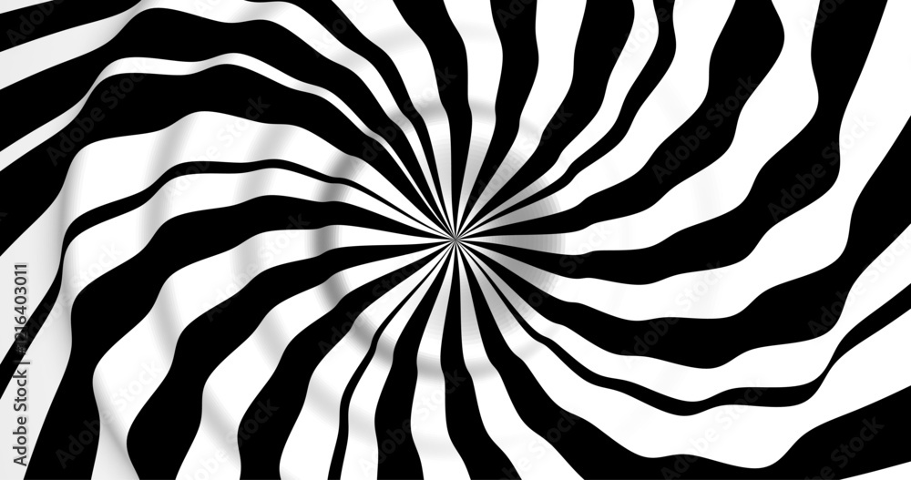 Poster vector black and white striped pattern that creates a 3d optical illusion with curved and distorted 