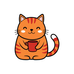 Cat with a cup of coffee cartoon character illustration