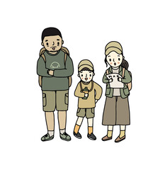 happy family travelling together, hand drawn style vector illustration
