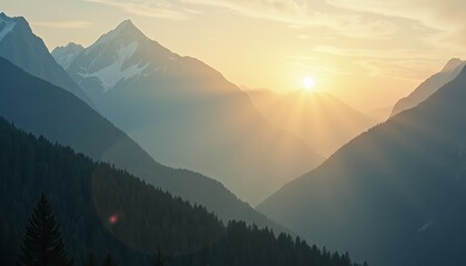 Obraz premium Golden Sunset Illuminates Majestic Snow-Capped Mountain Ran