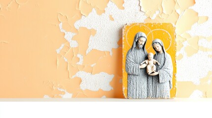 Old painted icon of holy family artistic setting home decor © Nattapol