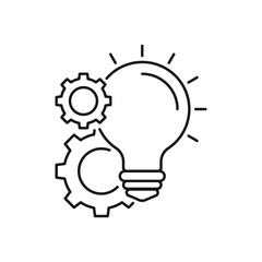light bulb with gear mechanism, solution idea vector icon, concept of spreading innovation, thin line symbol on white background