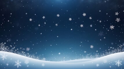 Snowy Winter Scene: A serene winter landscape, with a blanket of pristine snow beneath a beautiful night sky illuminated by softly falling snowflakes.