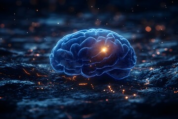 Fototapeta premium Futuristic Digital Brain on Abstract Glowing Surface for AI Innovation