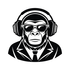 Gorilla with headphone silhouette vector illustration