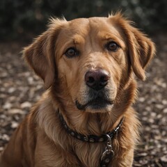 Obraz premium Dog acts sad while waiting for owner to return. The dog looks sad It's like crying. A charming golden whisker dog. 