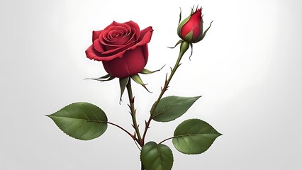Fototapeta premium Crimson Rose Blossom: A breathtaking studio shot unveils a magnificent red rose, its delicate petals unfurling beside a closed bud, symbolizing the passage of time and the beauty of nature.