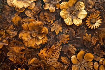 Fototapeta premium Golden floral decoration creating a luxurious and elegant pattern, perfect for backgrounds and design projects