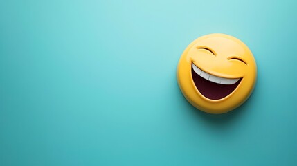 A yellow smiley face is on a blue background