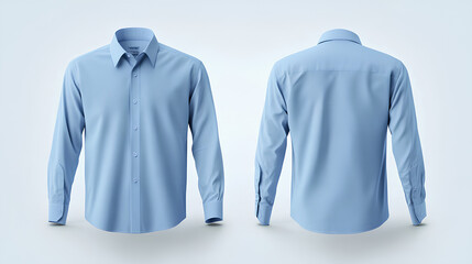 casual or business button up shirt mockup template, front and back view. blank mock up design, soft blue 