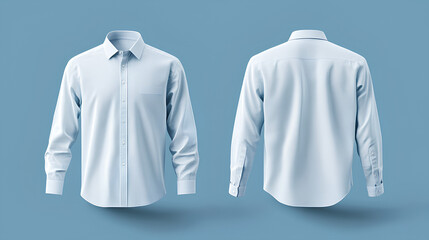 casual or business button up shirt mockup template, front and back view. blank mock up design, soft blue 
