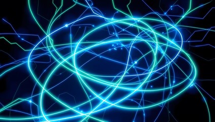 Obraz premium Abstract blue circuit board background with glowing data nodes and light