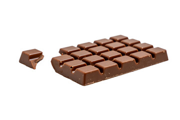 A chocolate bar with a piece missing. The chocolate bar is square shaped Chocolate bar on transparent background png format.