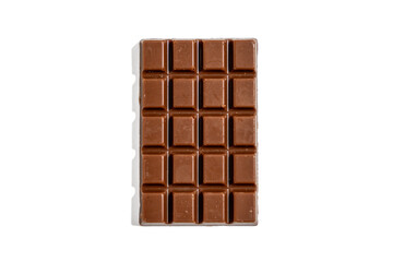 Chocolate tiles with squares. Squares are brown. The chocolate is located on a white background. Chocolate bar on transparent background png format.