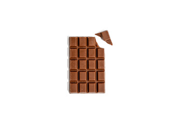 A chocolate bar with a bite of it. The bite is on the right side of the bar. Chocolate bar on transparent background png format.