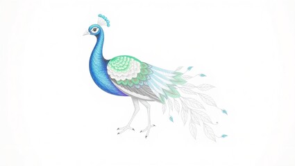  An Intricately Drawn Peacock with Vibrant Plumage