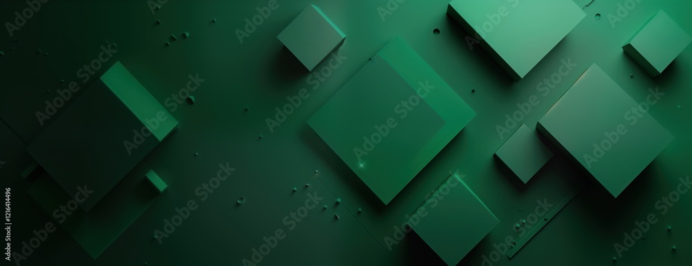 Aufkleber Abstract dark green background with geometric shapes. Minimalist design with various sized squares. Modern, elegant style suitable for digital artwork wallpaper. Trendy, futuristic aesthetic.