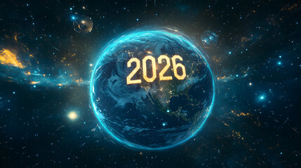 2026. New Year 2026 Enclosed Earth in Space