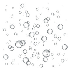 Oxygen air bubbles  flow  in water on white  background.
