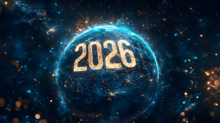 2026. New Year 2026 Enclosed Earth in Space