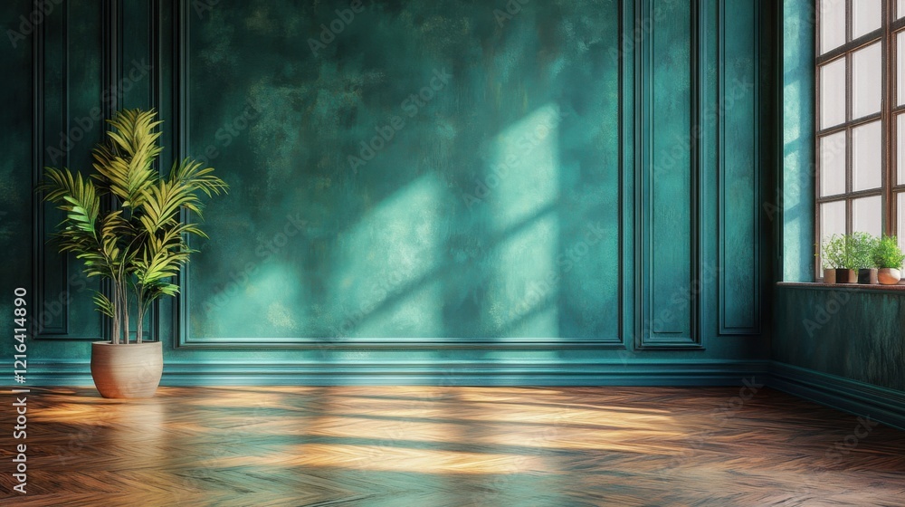 Wall mural a potted plant sitting on a wooden floor in a room