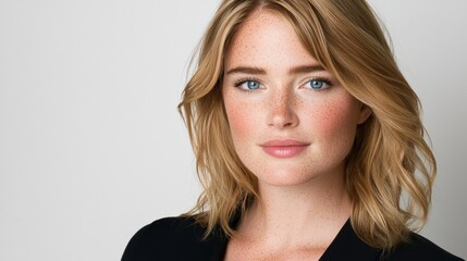 Naklejka premium Beautiful blonde woman studio portrait on neutral background