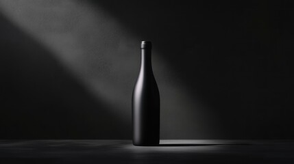 Dark bottle, studio light, minimalist scene, drink packaging design