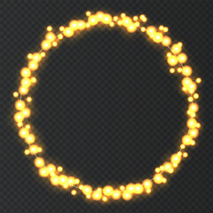 Gold neon round frame with lights effects.