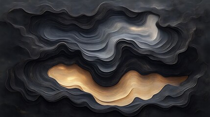 Abstract Wavy Lines in Shades of Gray and Gold