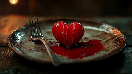 valentine's day card love red heart warm and passion concept, heart on a plate, heartbreaker