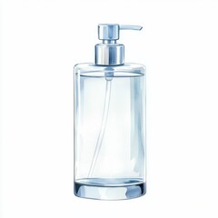 Watercolor illustration of a sleek glass soap dispenser art studio clipart image minimalist design artistic viewpoint, isolated on white background