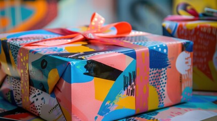 Fototapeta premium Vibrant Gift Wrapping with Abstract Patterns