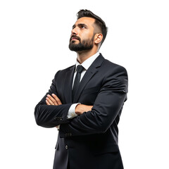 portrait of a businessman looking up thinking with transparent background