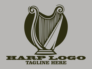 This harp vector illustration features a harp design with elegant curves and vertical strings, an elegant classical musical instrument old harp instrument and beautiful harp classical music accessory