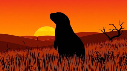 Draw a Stark Prairie Dog Silhouette Against a Warm Sunset